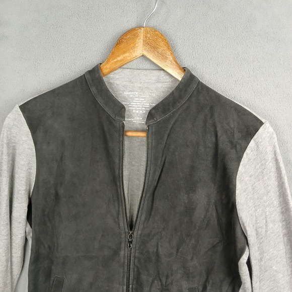 Majestic Filatures Deluxe Bomber Jacket Womens 1 Gray Black Cotton Full Zip - Picture 3 of 8